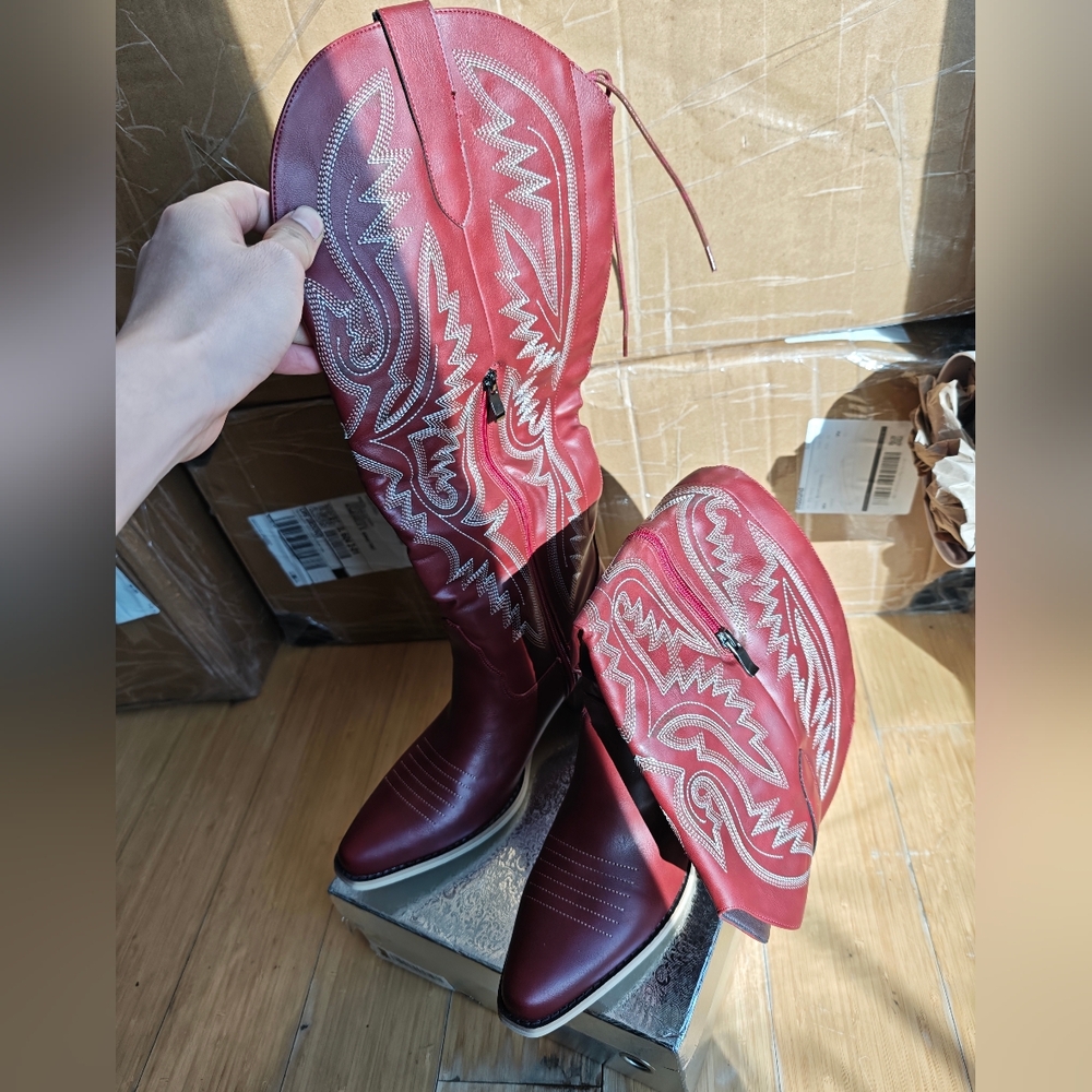 Red Embroidered Cowboy Boots - image 1